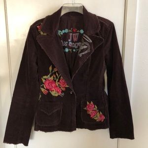 Johnny Was brown corduroy embroidered jacket boho